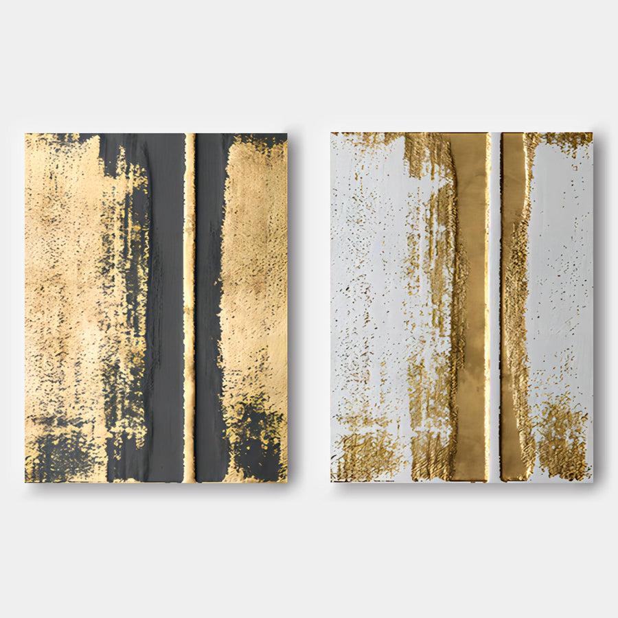 Gold and Charcoal Abstract Pair