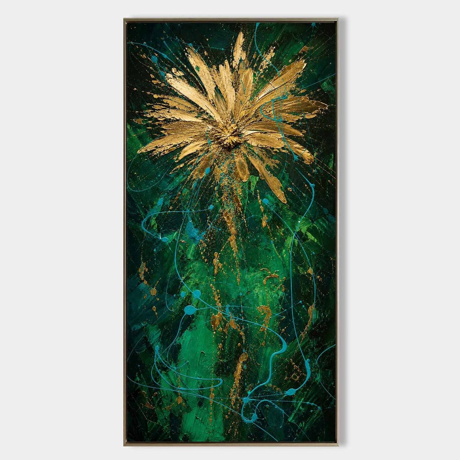 Gold Bloom on Emerald Green