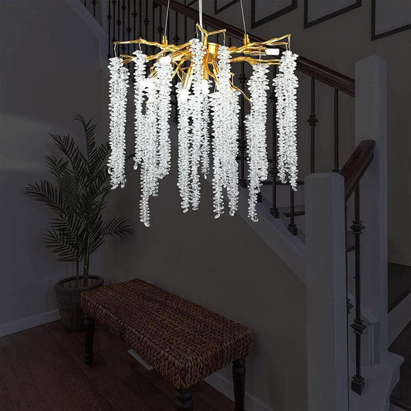 Gold Branch Chandelier with Crystal Clusters