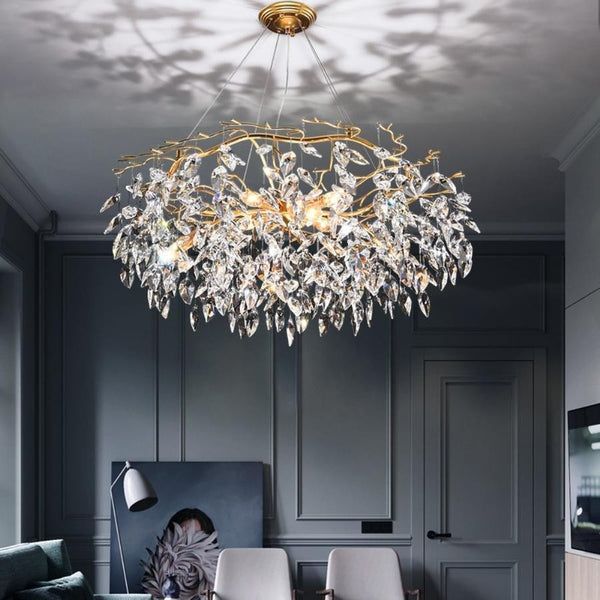 Gold Branch Ring Chandelier with Crystal Accents