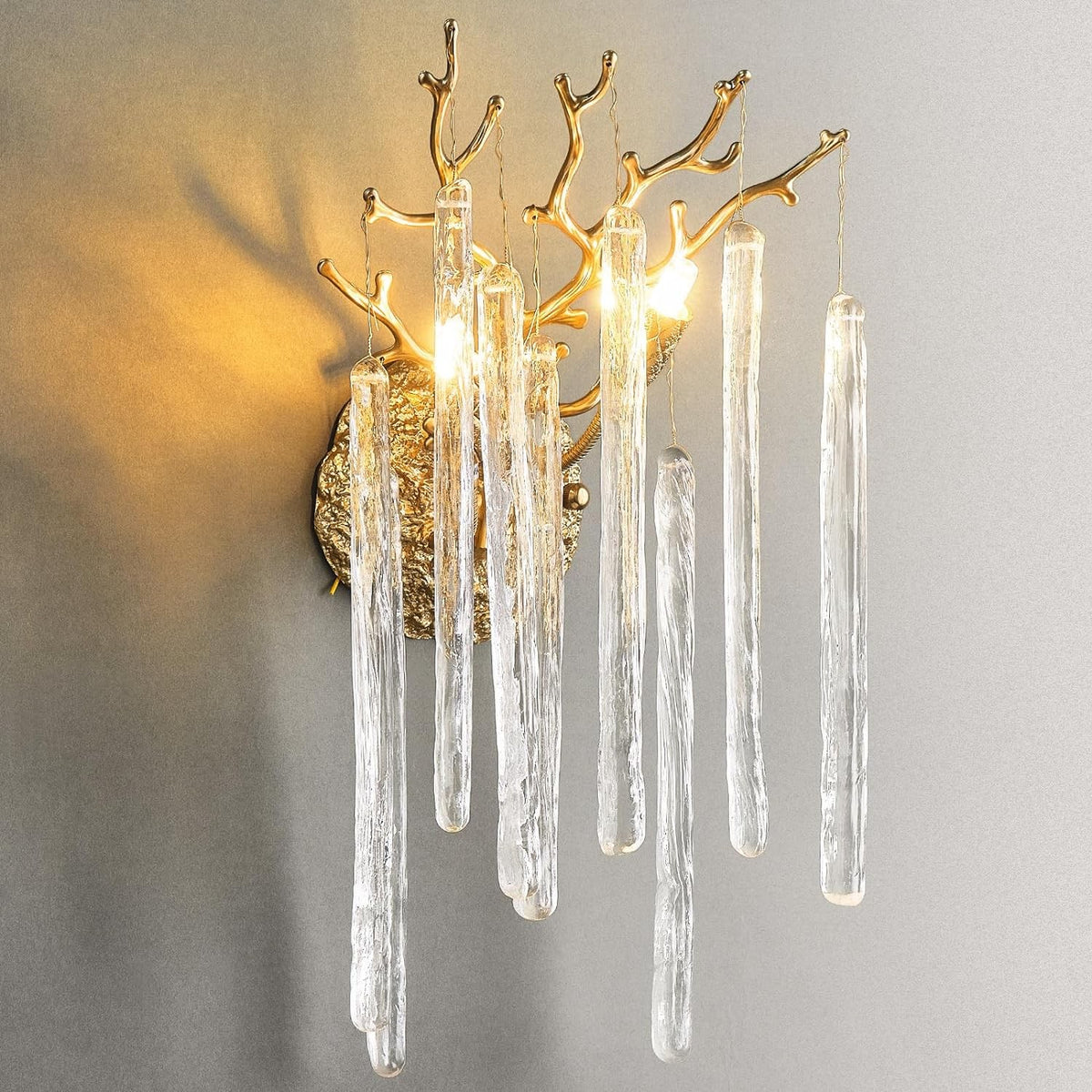 Gold Branch Wall Sconce with Hanging Crystals