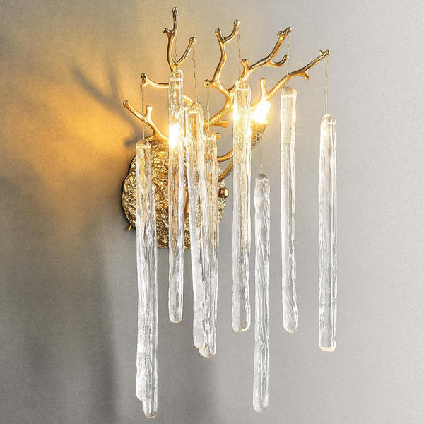 Gold Branch Wall Sconce with Hanging Crystals