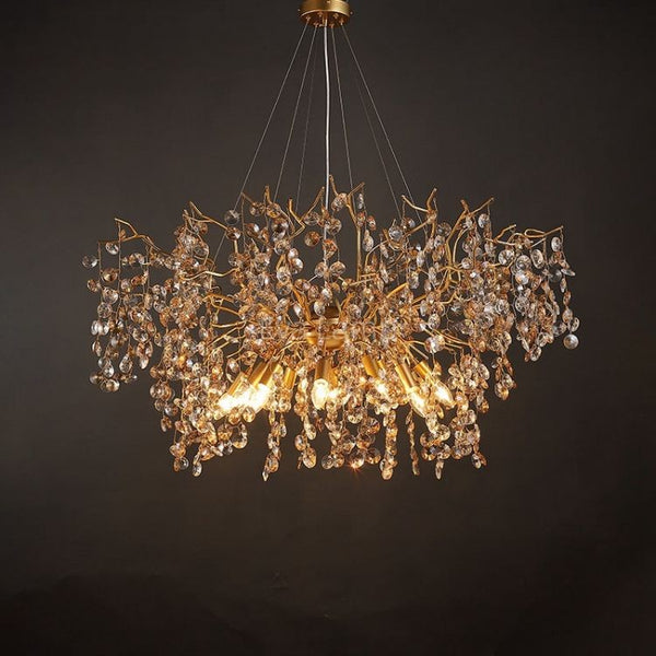 Gold Branching Chandelier with Glass Blossoms