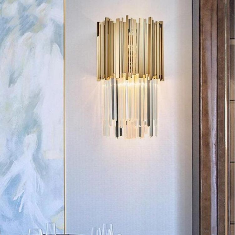 Gold Crystal Wall Sconce with Frosted Glass Shade