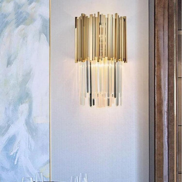 Gold Crystal Wall Sconce with Frosted Glass Shade