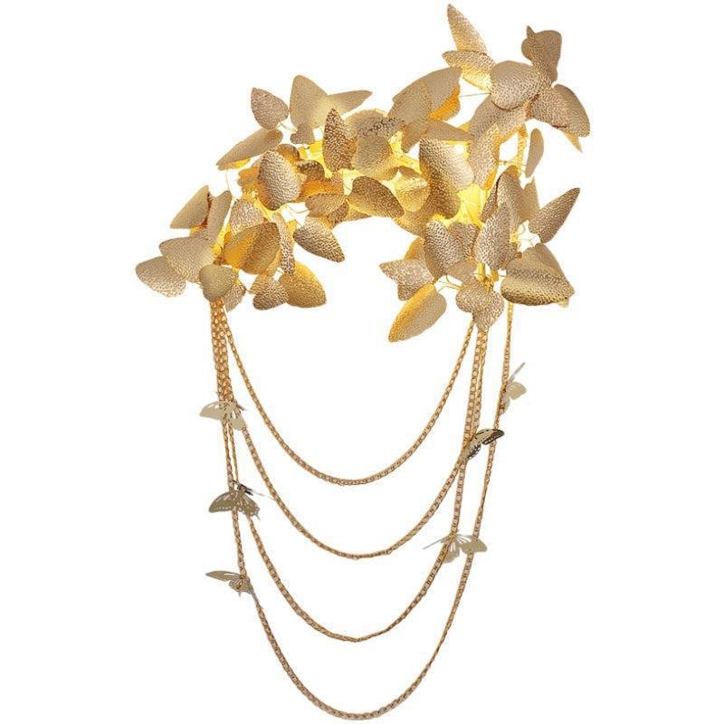 Gold Leaf and Butterfly Chain Wall Sconce