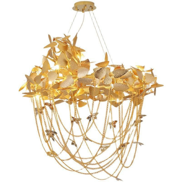 Gold Metal Leaf Canopy Chandelier with Butterflies
