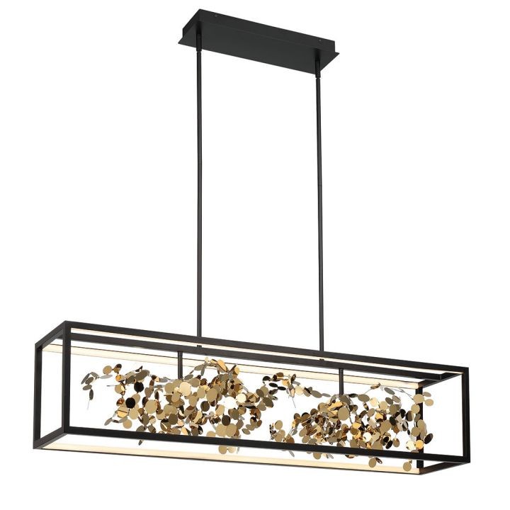 Gold Olive Branch Matte Black Frame Linear Chandelier
