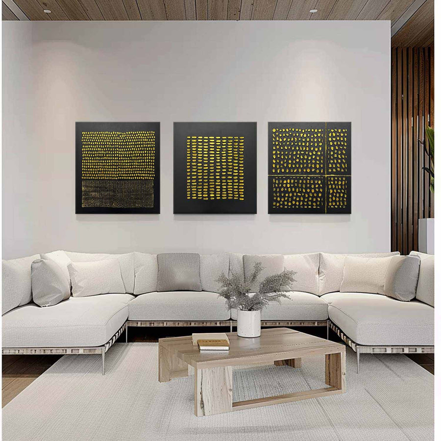 Gold Rhythm on Black Triptych