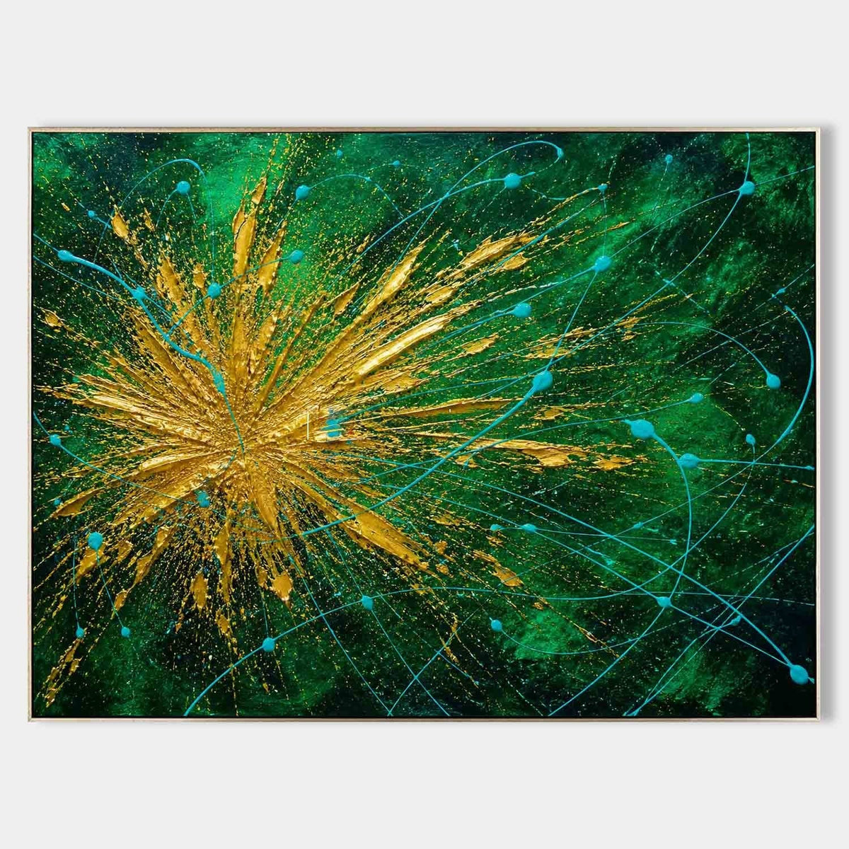 Golden Burst on Emerald Green