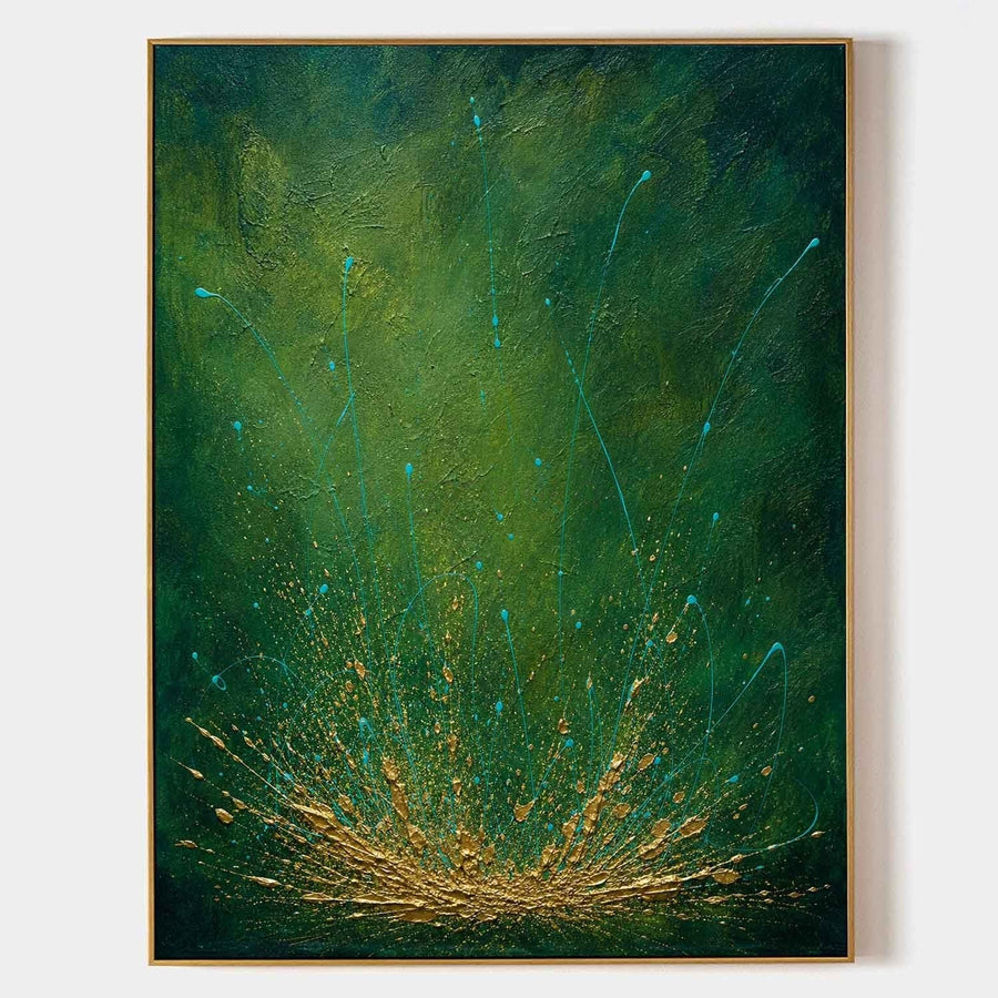 Golden Burst on Emerald Green