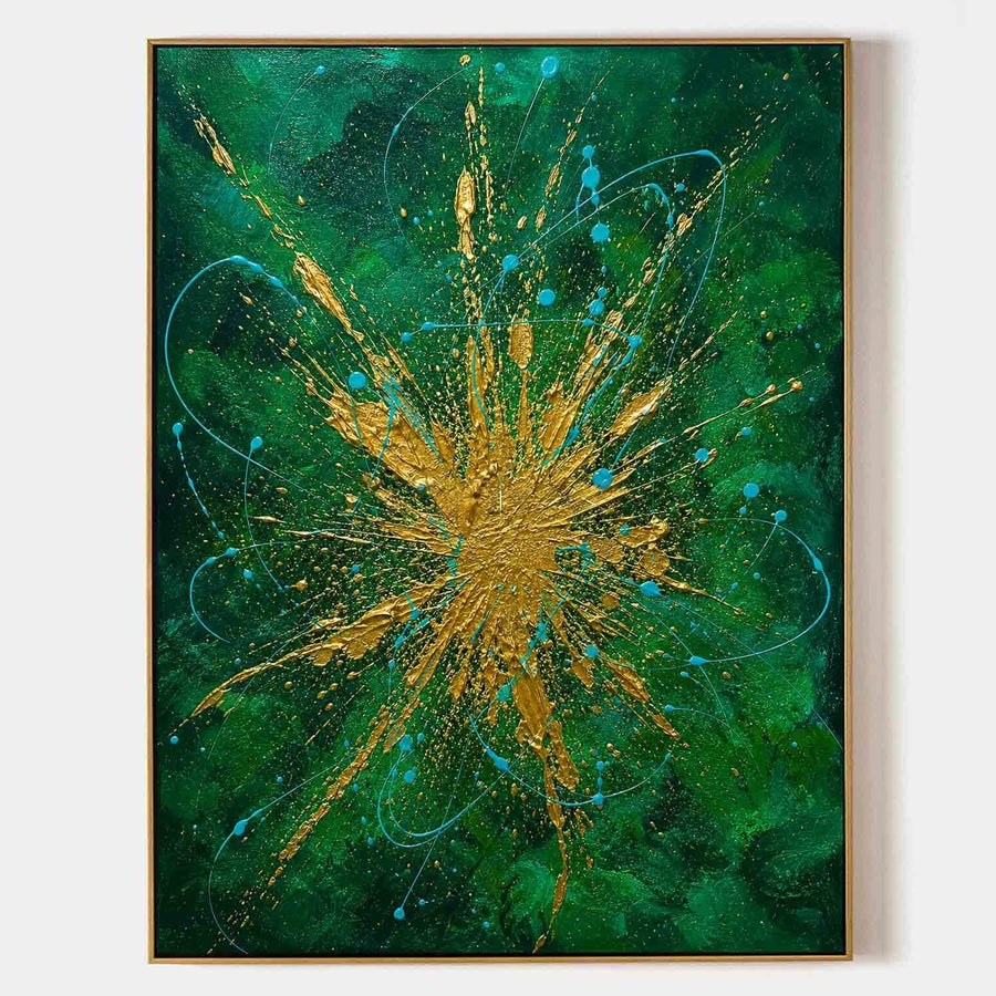 Golden Burst on Emerald Green