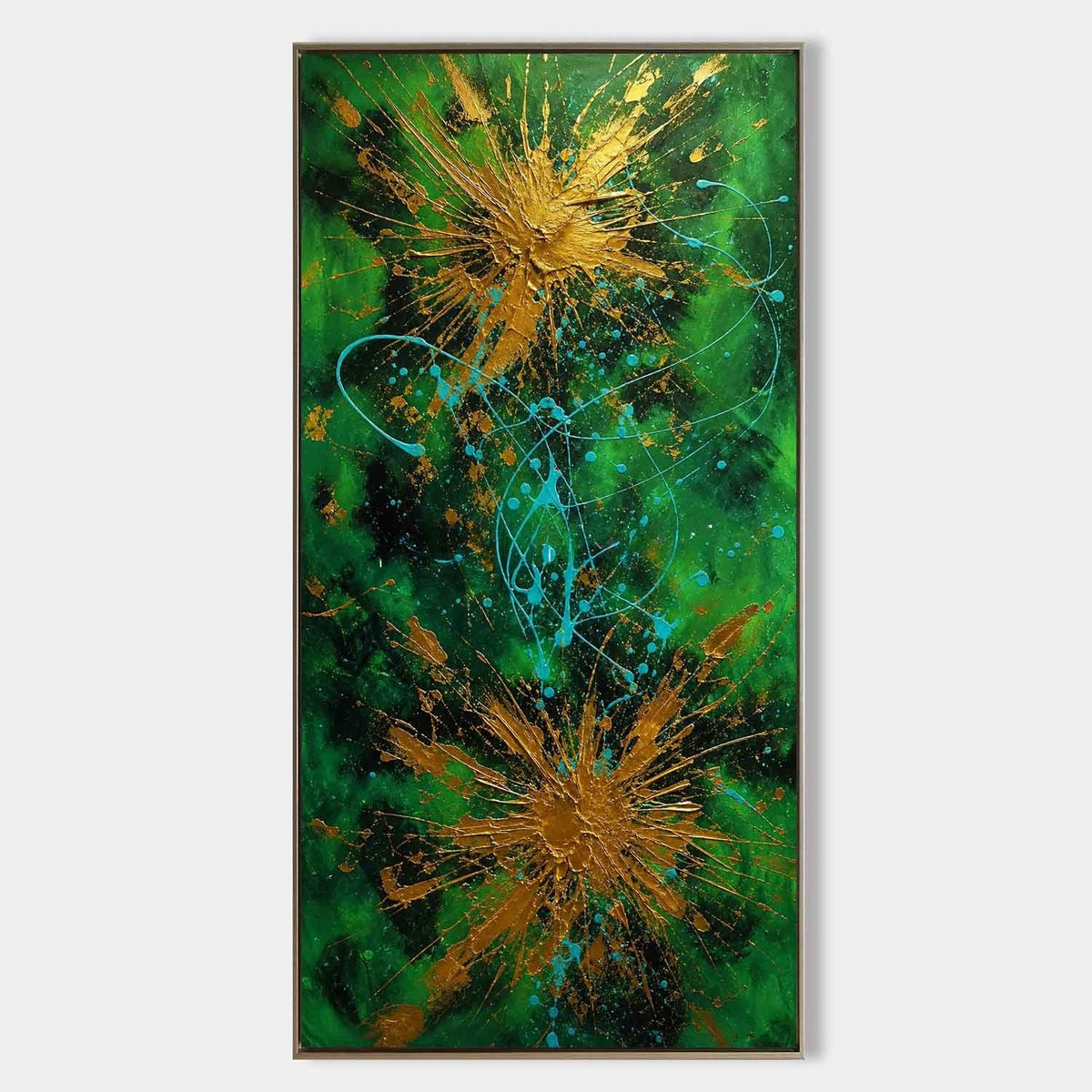 Golden Bursts on Emerald Green