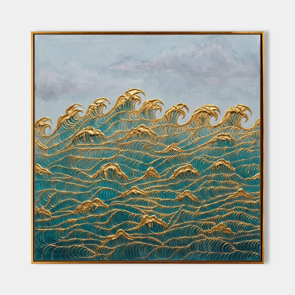 Golden Crested Waves Under Pale Sky