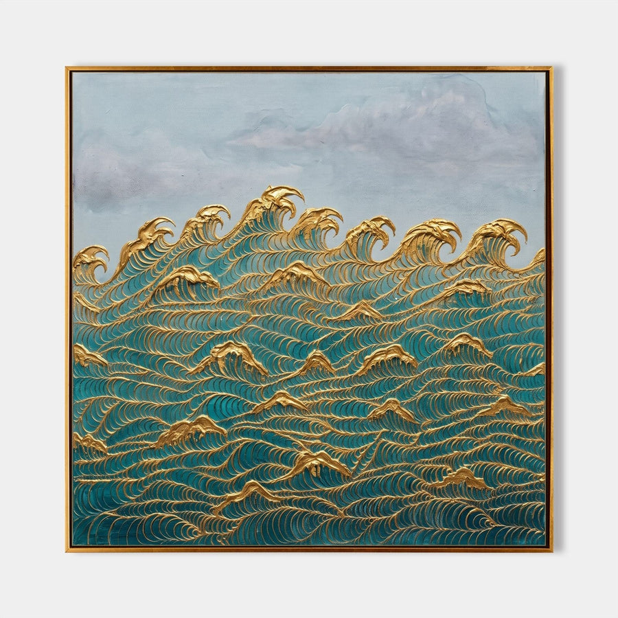 Golden Crested Waves Under Pale Sky
