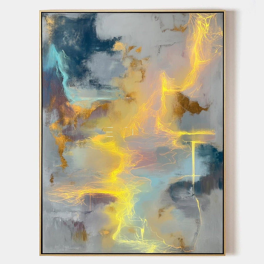 Golden Currents Through Storm Blue