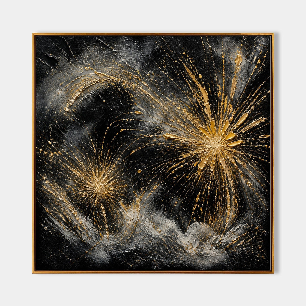 Golden Fireworks Over Silver Smoke