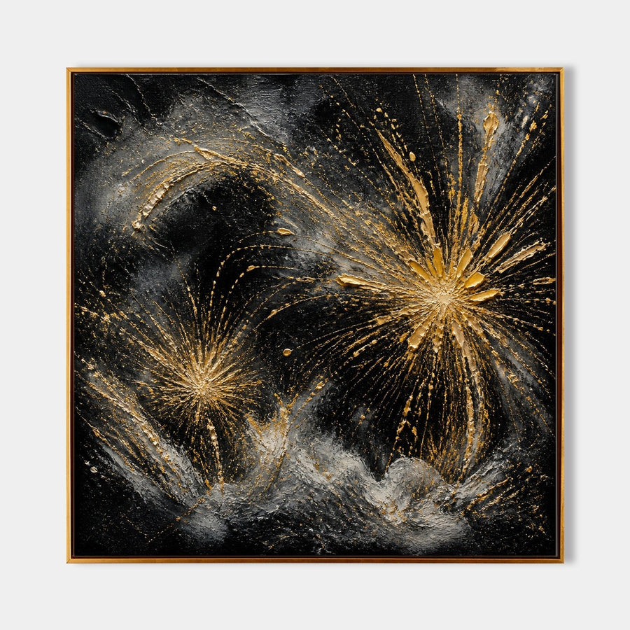 Golden Fireworks Over Silver Smoke