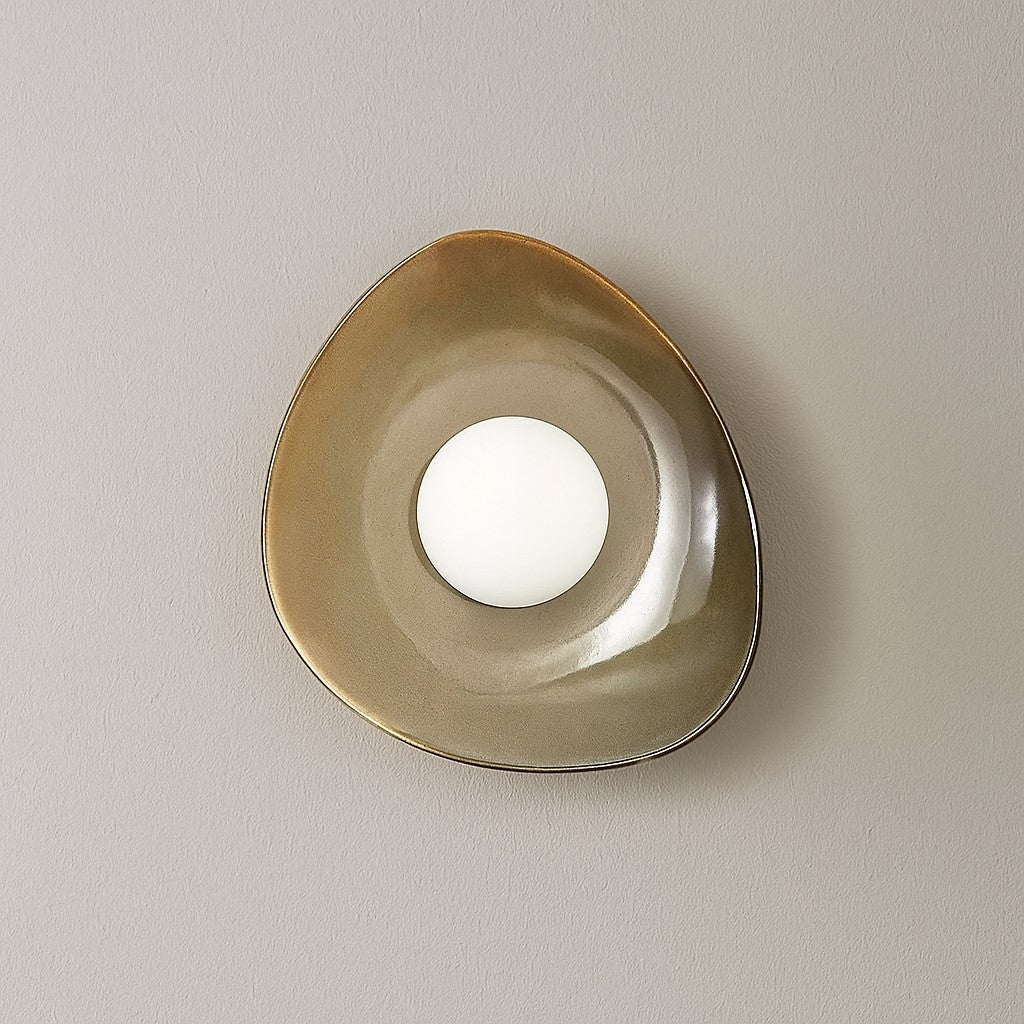 Golden Glazed Ceramic and Frosted Globe Wall Sconce