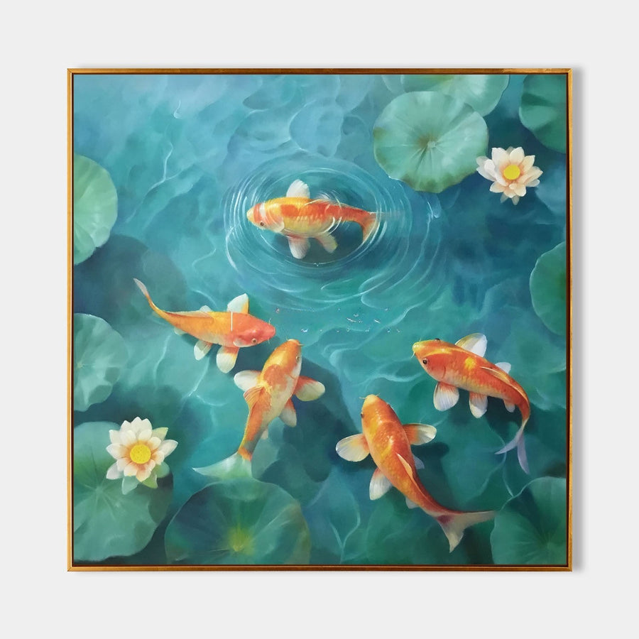 Golden Koi Among Lily Pads