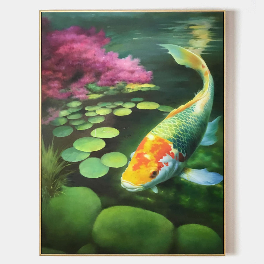 Golden Koi Among Lily Pads