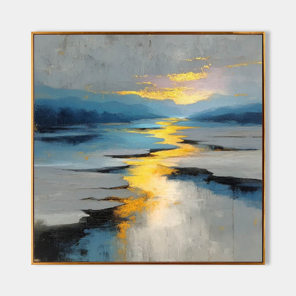 Golden Light Across a Misty River