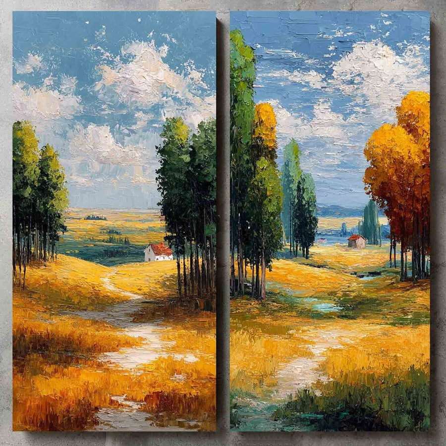 Golden Meadow Paths Diptych