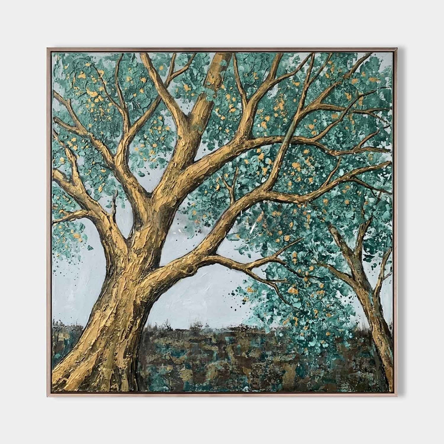 Golden Oak Under Teal Canopy