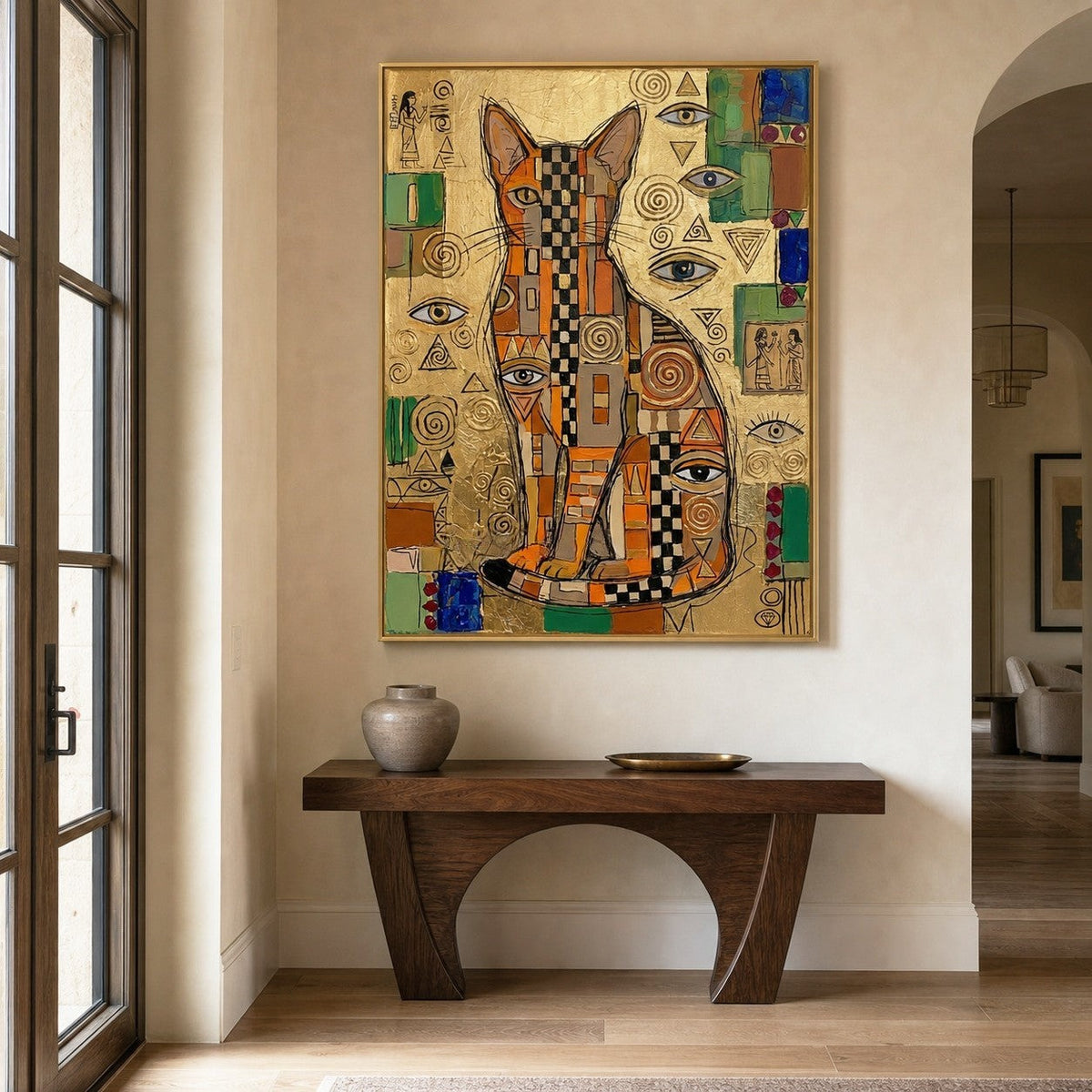 Golden Patchwork Cat with Watchful Eyes