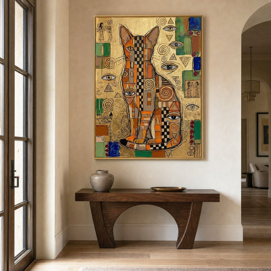 Golden Patchwork Cat with Watchful Eyes