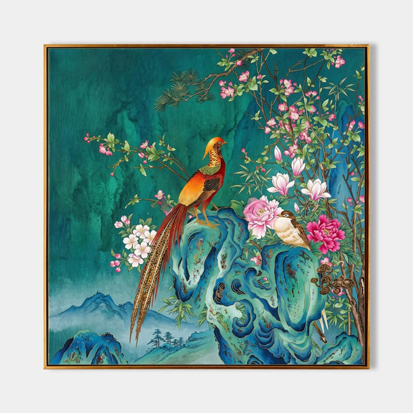 Golden Pheasant Among Spring Blossoms