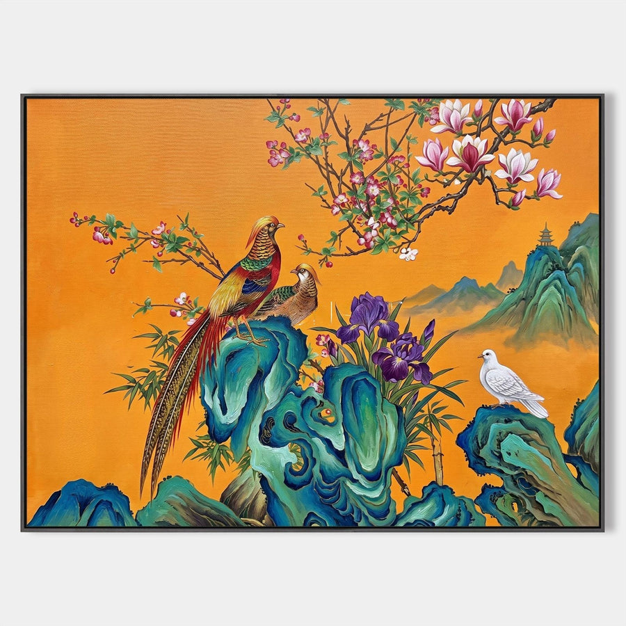 Golden Pheasants Among Magnolia Blossoms