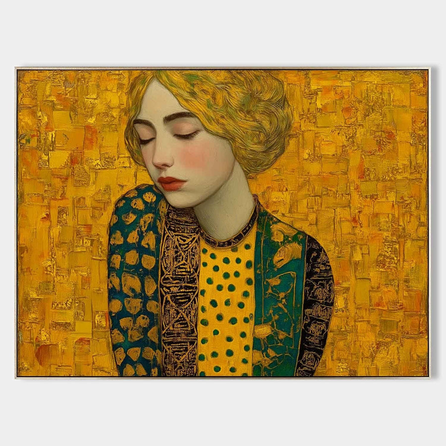 Golden Reverie Portrait With Closed Eyes