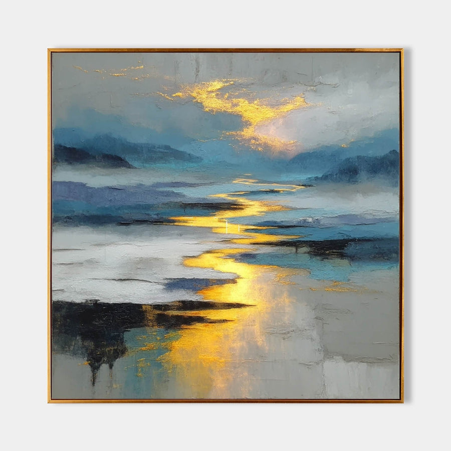 Golden River Through Misty Blue Hills