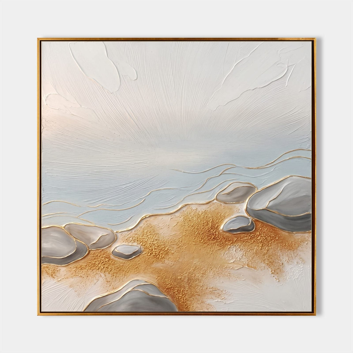 Golden Sand Shoreline with Grey Stones