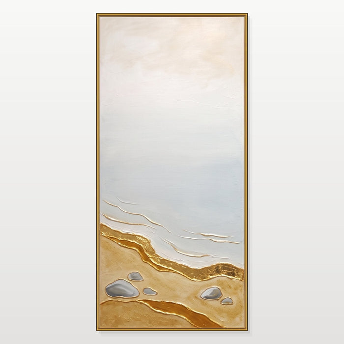 Golden Shoreline Beneath Pale Mist