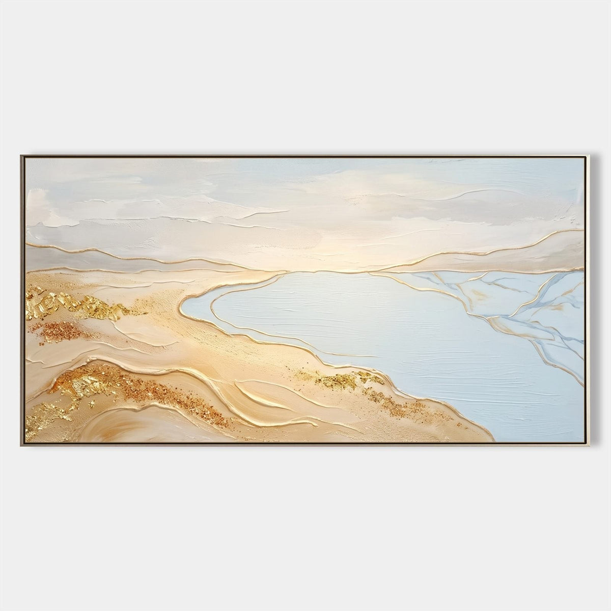 Golden Shoreline Beneath Pale Skies