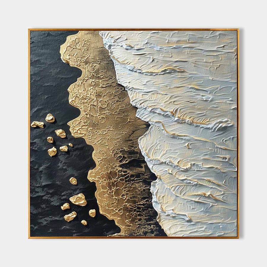 Golden Shoreline Meets White Surf