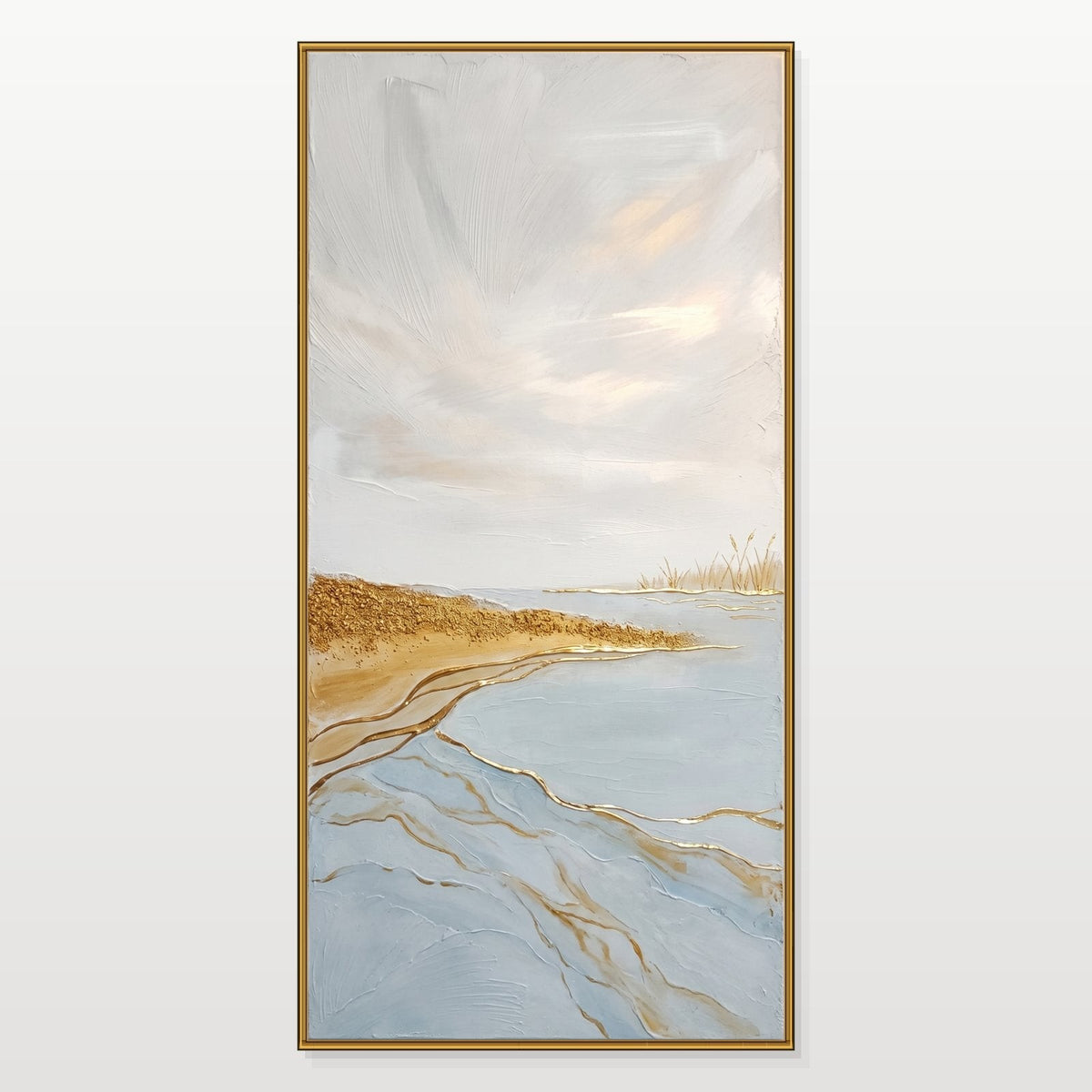 Golden Shoreline Under Pale Skies