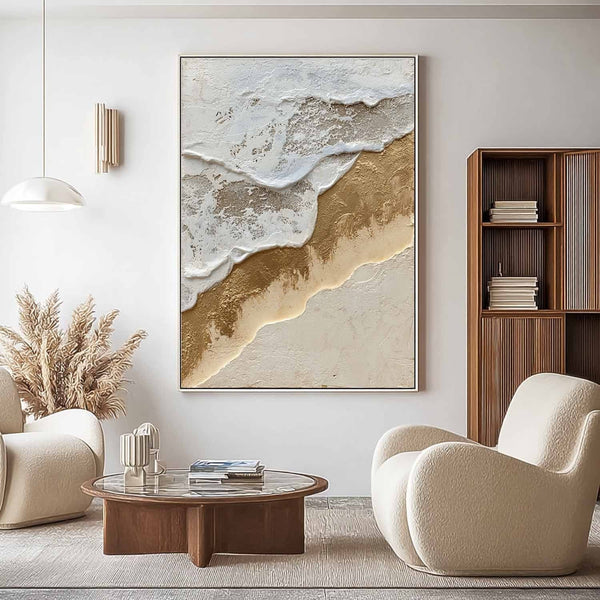 Golden Shoreline Under White Foam