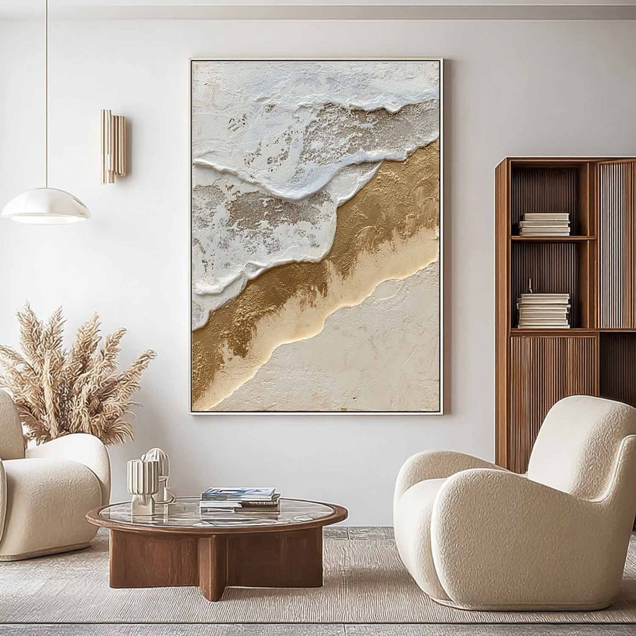 Golden Shoreline Under White Foam