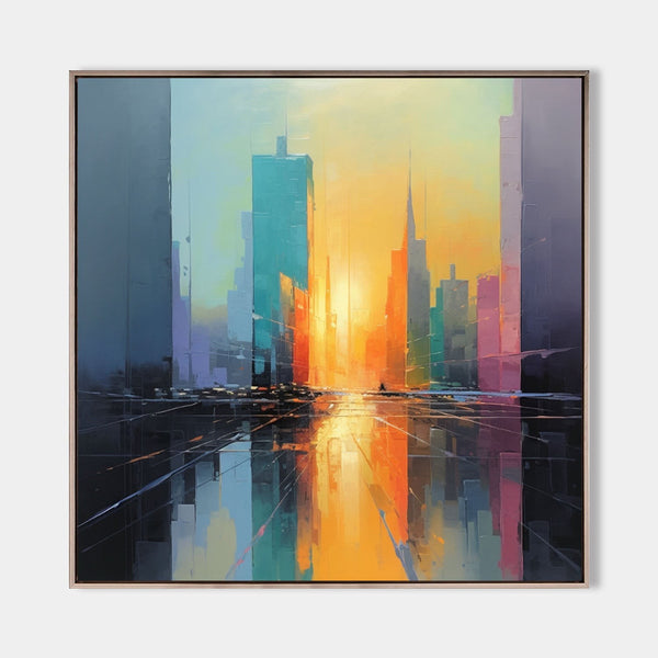 Golden Sunset Over Reflected Skyline