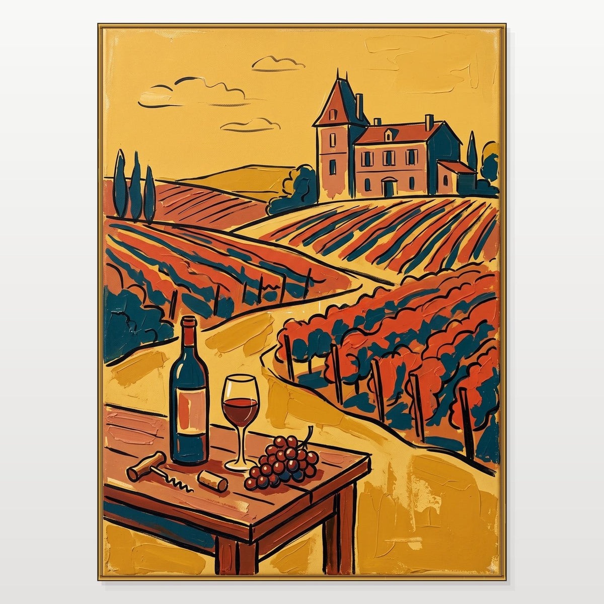 Château de viñedo dorado con vino