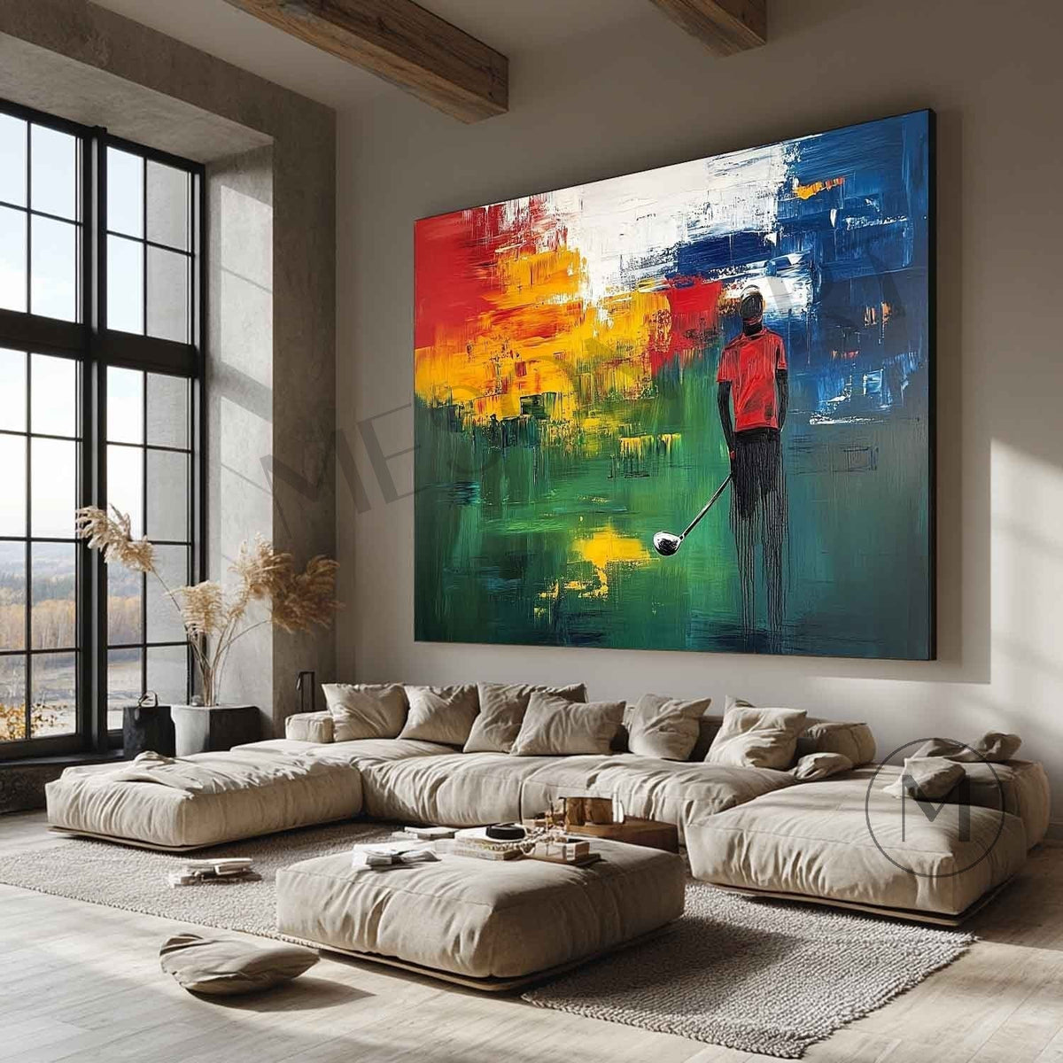 Golfer in Red on Vivid Green