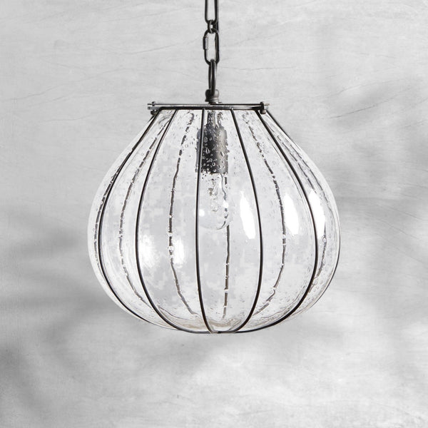 Gourd-Shaped Seeded Glass and Iron Pendant