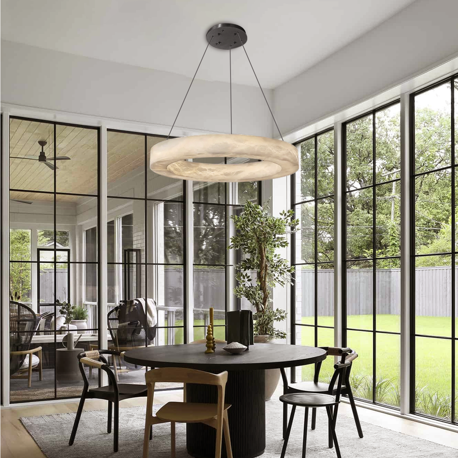 Graduated Alabaster Ring Chandelier in Metal Finishes