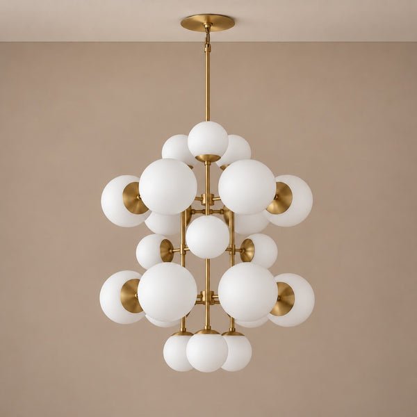 Graduated Alabaster Sphere Vertical Cluster Chandelier