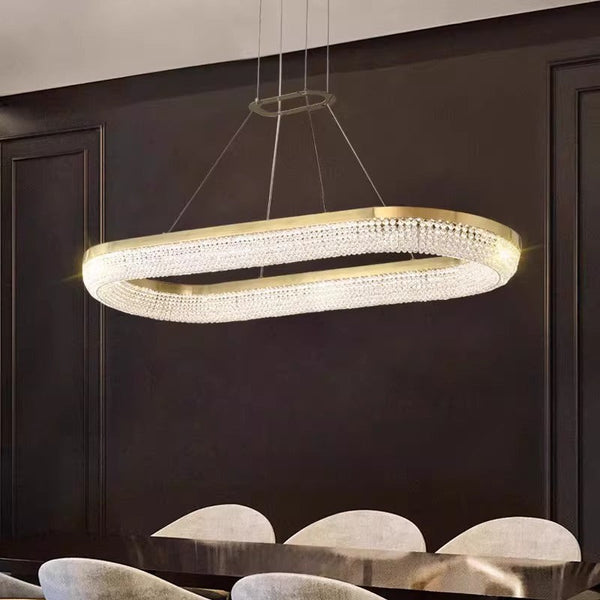 Graduated Steel Ring Crystal Cascade Chandelier