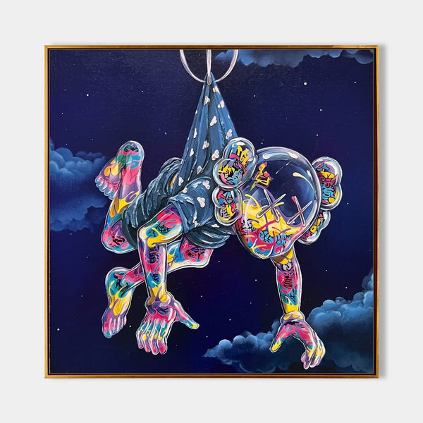 Graffiti Figure Dangling in Night Sky