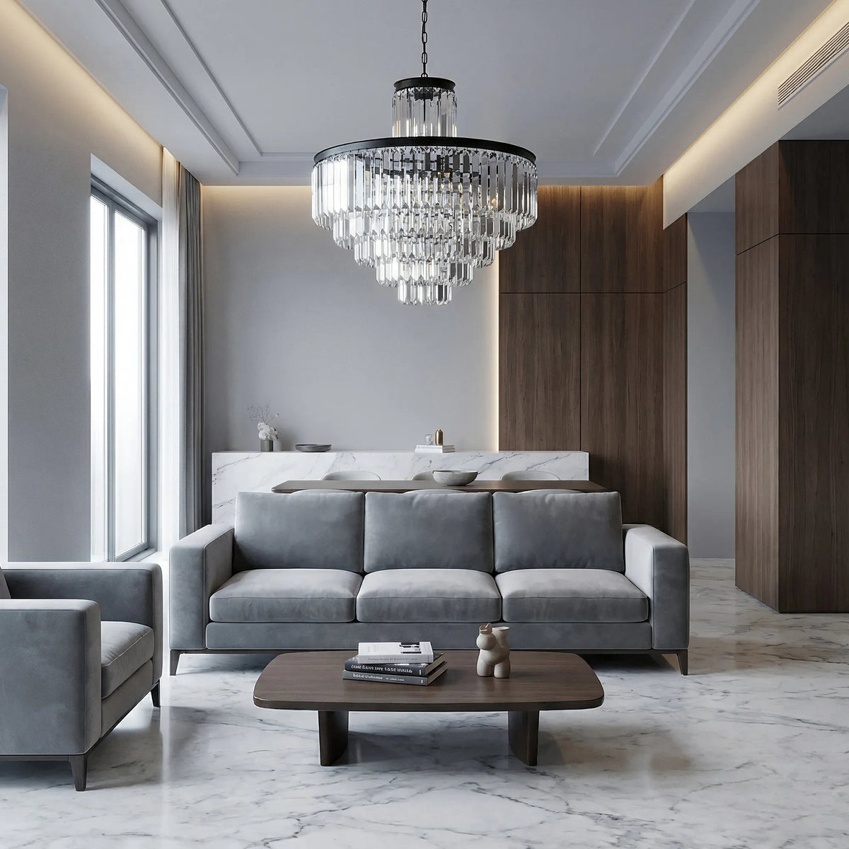 Grand Cluster Crystal Tiered Iron Chandelier